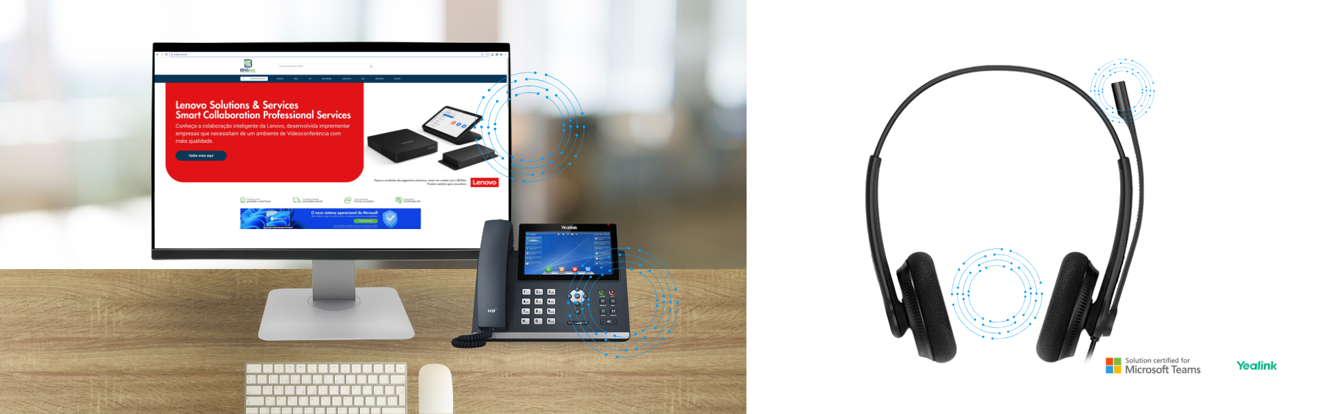 HEADSET UH34 YEALINK EM CONJUNTO COM OUTRAS SOLUÇÕES INTELIGENTES PARA EMPRESAS